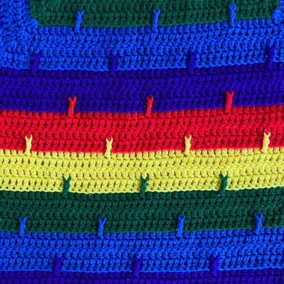 Rainbow Knit Crochet Afghan Blanket Throw 45x51 Pride Granny Maximalist - Picture 3 of 4